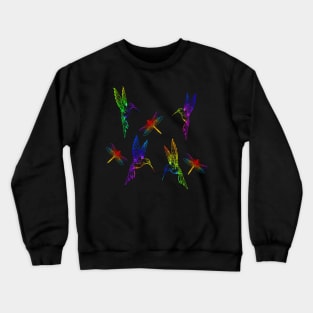 Neon Rainbow Dragonflies and Hummingbirds Crewneck Sweatshirt